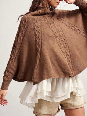 Brown Casual Women's Elegant Cape Sweater